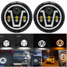 Headlights led 100 w. The price is for 2 pieces. led headlights 7 inch DRL Angel Eyes niva vaz gaz groove uaz volga