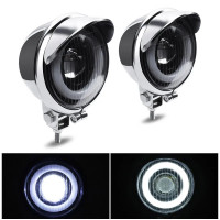 Дополнительные светодиодные мото фары с ангельскими глазками Chopper Led