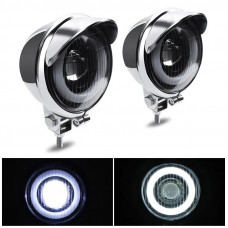 Додаткові світлодіодні мото фари з ангельськими очками Chopper Led