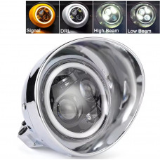 Chrome-2 LED headlight for a chopper motorcycle